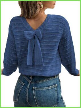 Women's Bow Sweater Pullover Knit Top Long Sleeve Fall Outfit